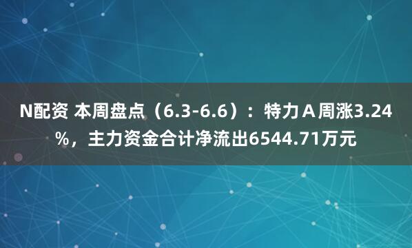 N配资 本周盘点（6.3-6.6）：特力Ａ周涨3.24%，主力资金合计净流出6544.71万元